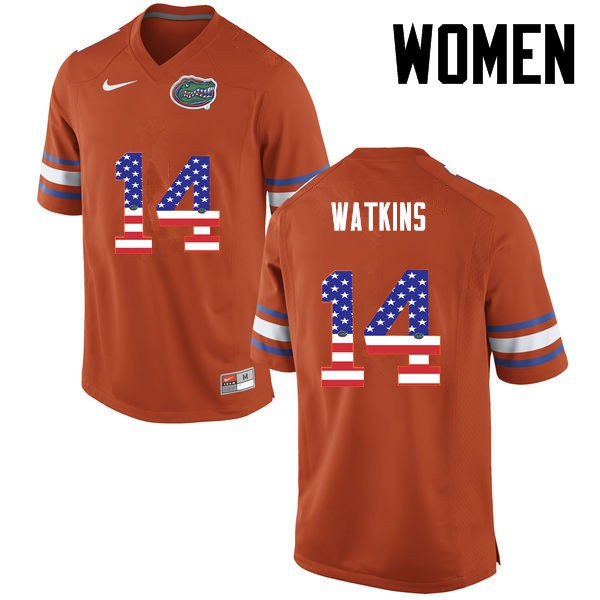 Florida Gators Women #14 Jaylen Watkins College Football Jersey USA Flag Fashion Orange